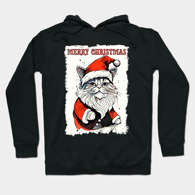 Funny Merry Christmas Quote Cute Santa Claus Cat Illustration for Pet Lovers and Owners Hoodie by Naumovski